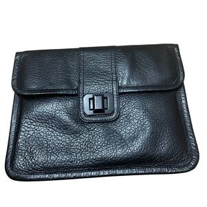 Juicy‎ Couture Black Leather Clutch Wristlet Wallet Pouch Fold Over ClaspBag